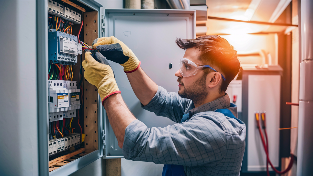 Elektriker arbeitet an einem Schaltschrank – Doberstein Elektrik installiert und prüft moderne Elektroanlagen